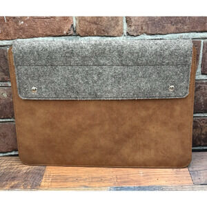 Moko Gray Felt & PU Leather Laptop Sleeve Case iPad Fold Over Snap‎ Closure